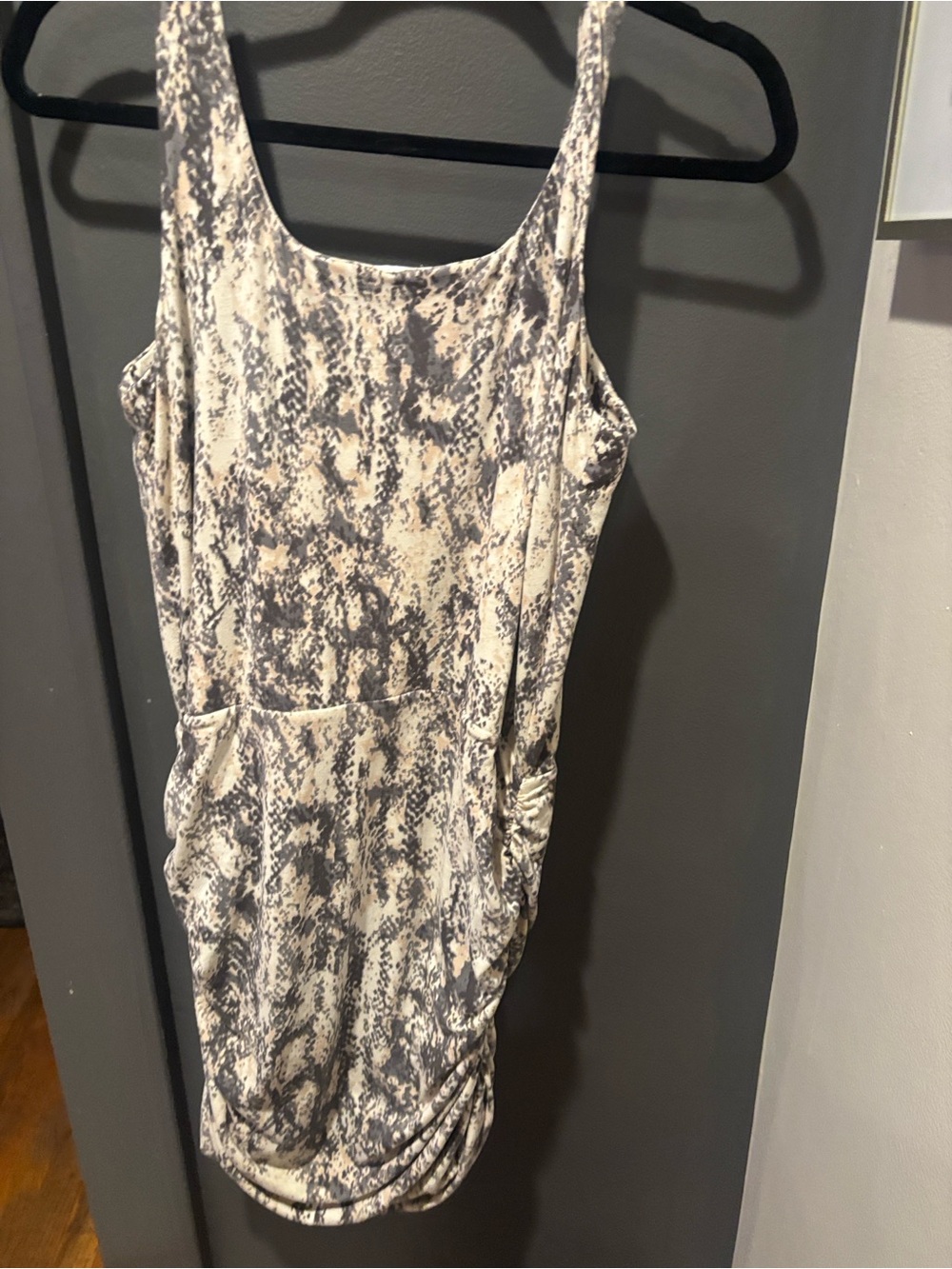 Tart Snake-Print Mini Dress in Beige and Gray